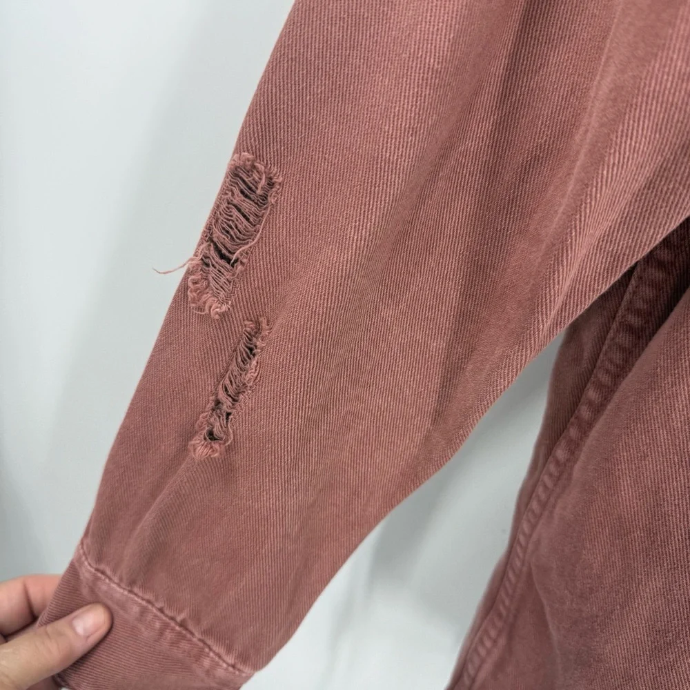 American Bazi Distressed Frayed Hem Denim deep mauve pink Jacket M